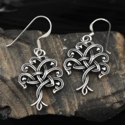 Feiner Lebensbaum Silber Einhänger Ohrschmuck Kelten Knoten 925 Silber (Paar)