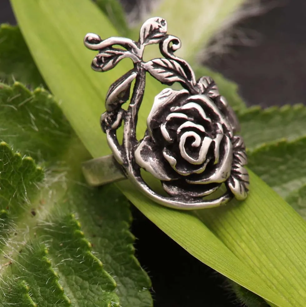 Feiner Rosen Ring Schmuck Silber Frauen Mädchen Damen Silbering 925 Silber