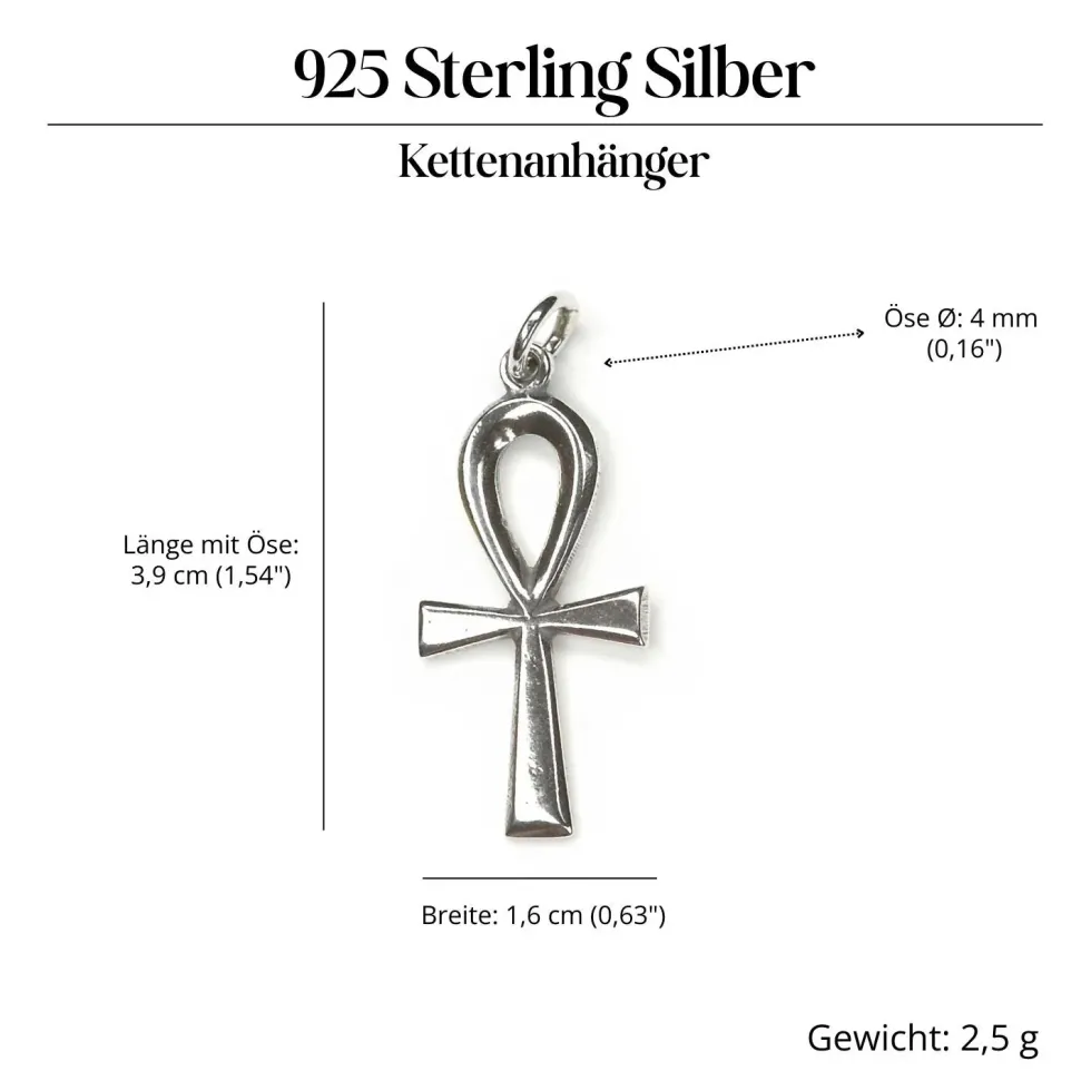 Feines Ankh Schmuck Kettenanhänger 925/000 Silber