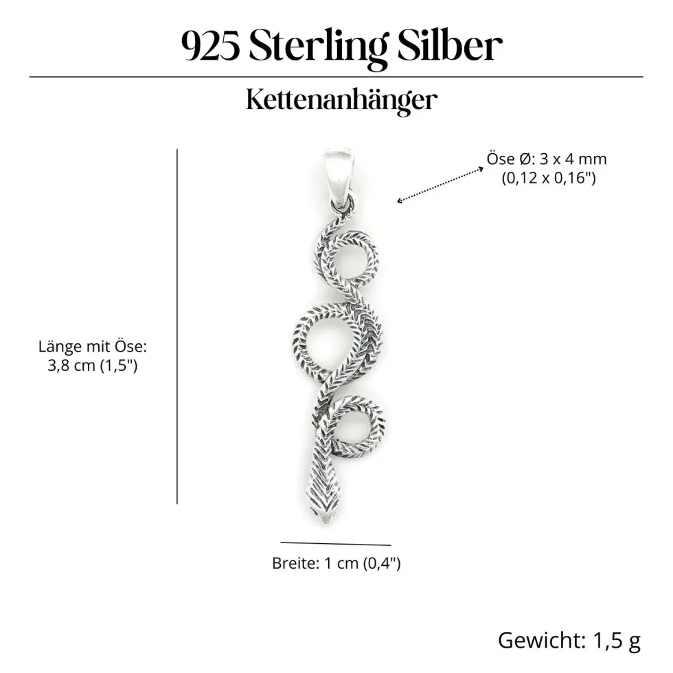 Feine Schlange Anhänger 925 Silber detailreich gearbeitet