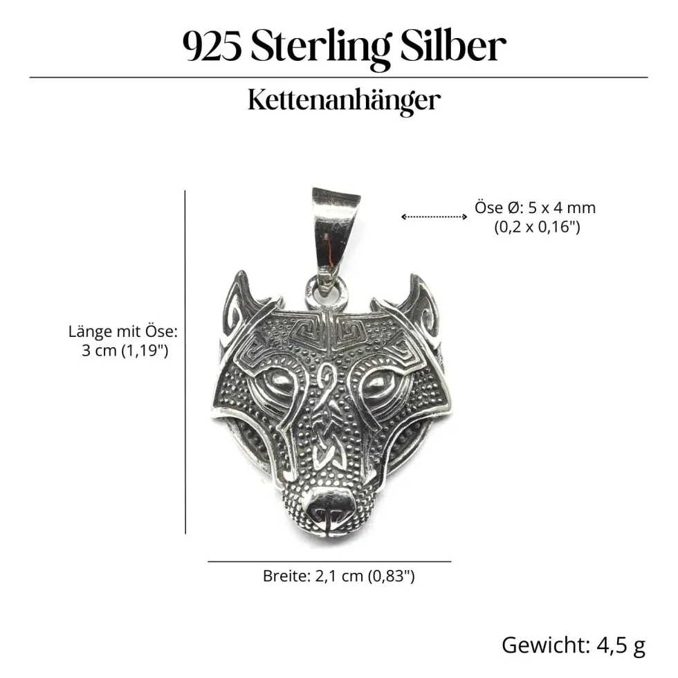 Fenrir Wolf Anhänger mystischer Fenris Kettenanhänger 925 Silber