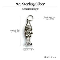 Fisch Schmuck Kettenanhänger 925 Silber Backfisch