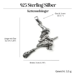 Fliegende Hexe Kettenanhänger 925 Silberschmuck