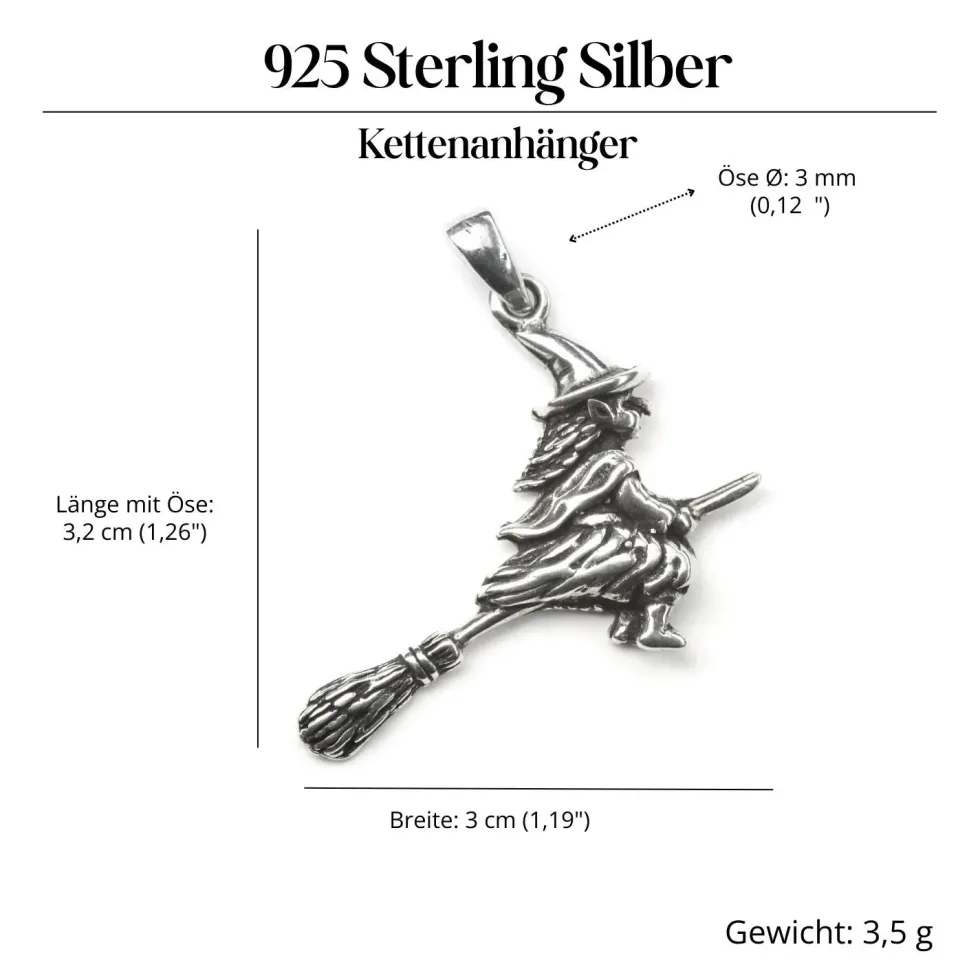 Fliegende Hexe Kettenanhänger 925 Silberschmuck