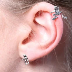 Frosch Ohrstecker 925 Silber Ohrschmuck Springend