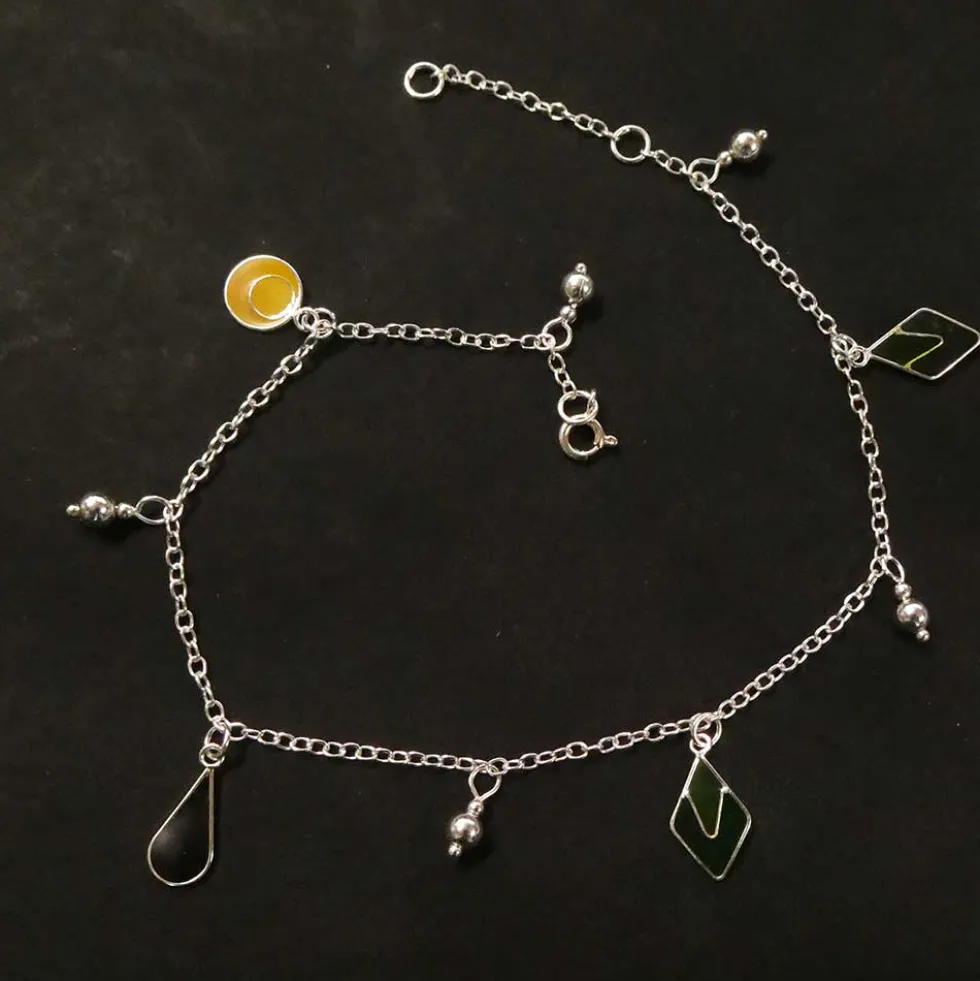 Fußkettchen hängende Rauten Sommerschmuck 925 Silber
