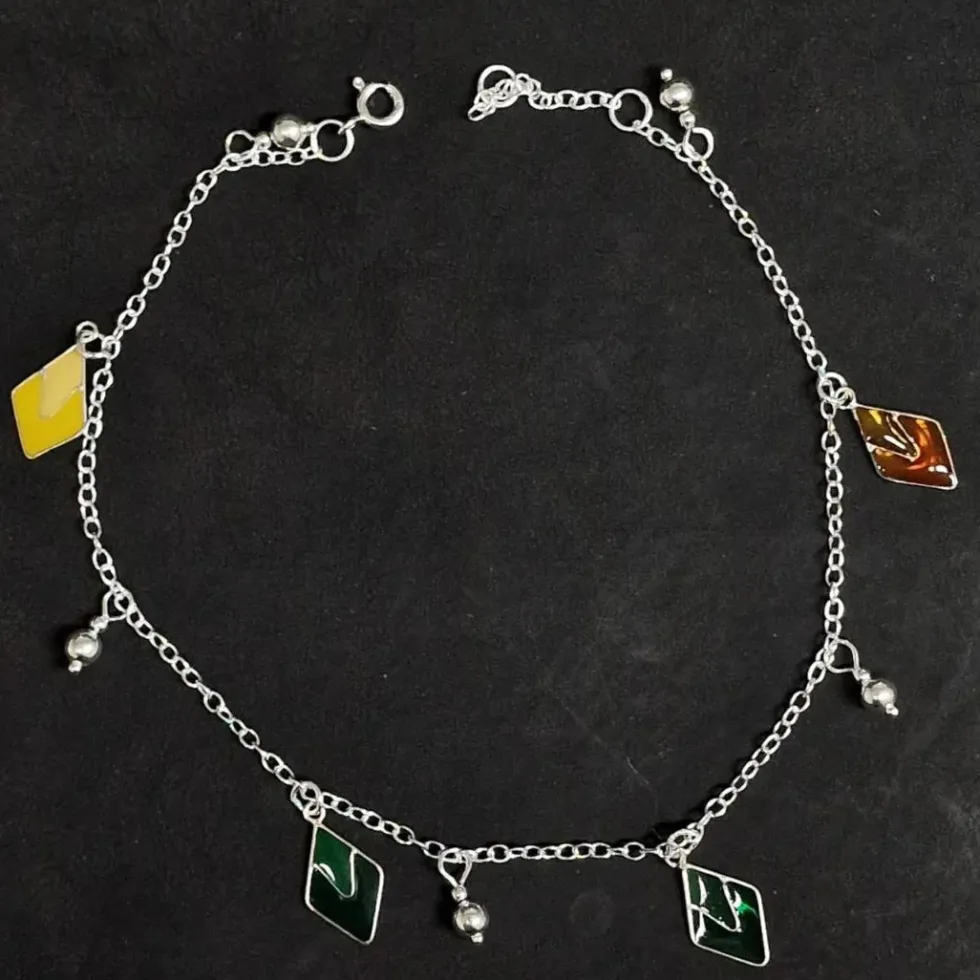 Fußkettchen hängende Rauten Sommerschmuck 925 Silber