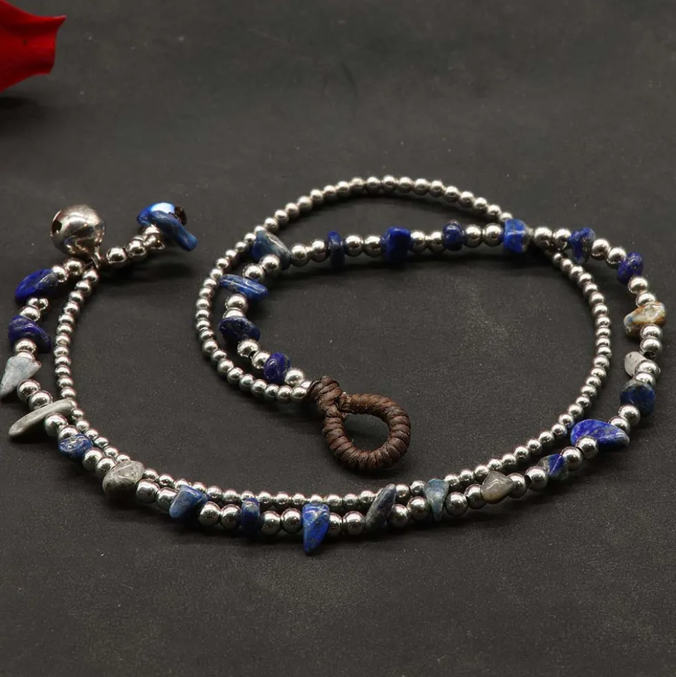Fußkettchen Lapislazuli Rohstein mit Weißmetall