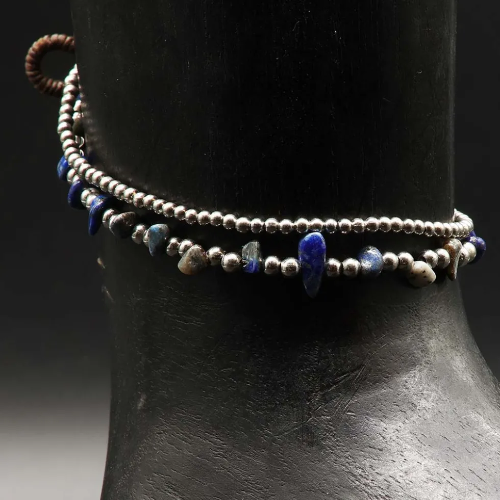Fußkettchen Lapislazuli Rohstein mit Weißmetall
