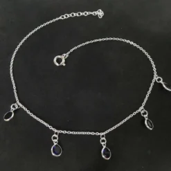 Fußkettchen mit blauen Zirkonia hängend Steinen 925 Silber