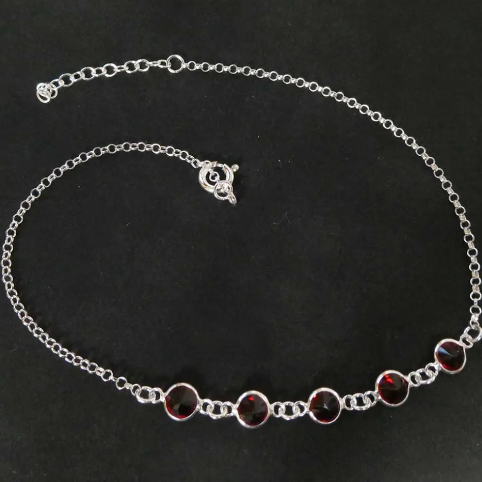 Fußkettchen mit roten Zirkonia Steinen 925 Silber
