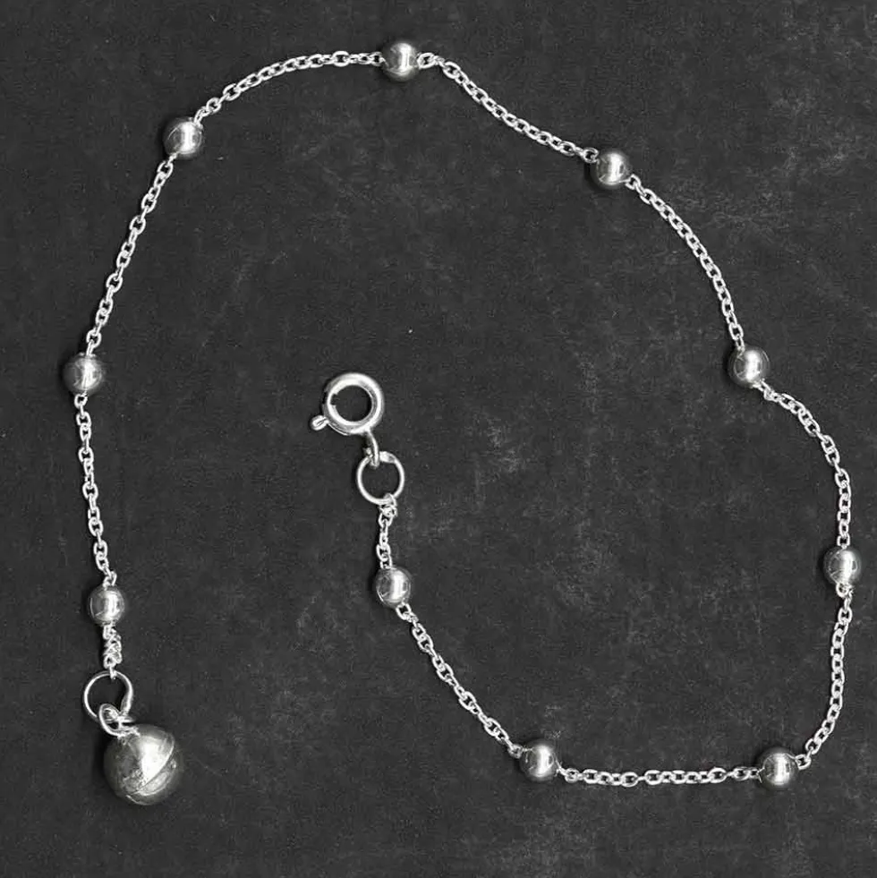 Fußkettchen 925 Sterlingsilber schlicht Kugeln Längenverstellbar