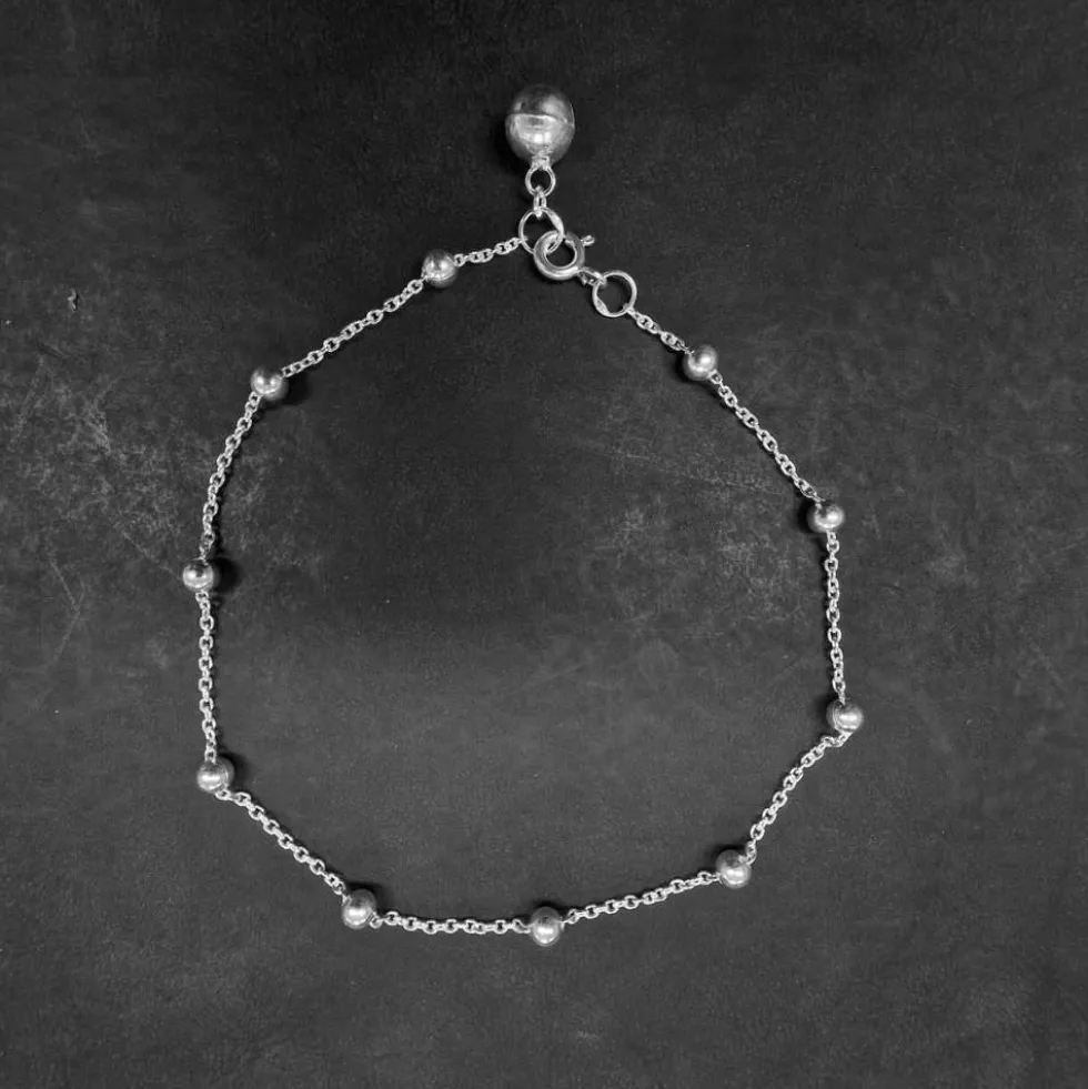 Fußkettchen 925 Sterlingsilber schlicht Kugeln Längenverstellbar