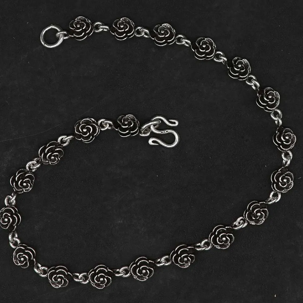 Fußkette Große Rosen Sterlingsilber Schmuck