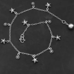Fußkette Sterne und Ornament Sterlingsilber