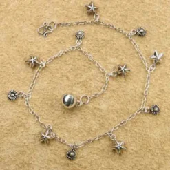 Fußkette Sterne und Ornament Sterlingsilber