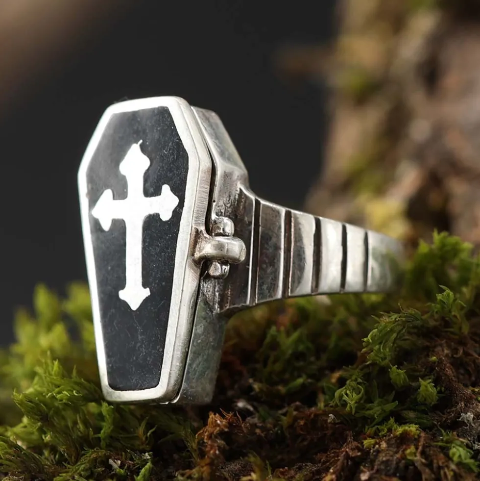 Giftring Sarg Ring mit Fach Gothic Schmuck 925 Silber