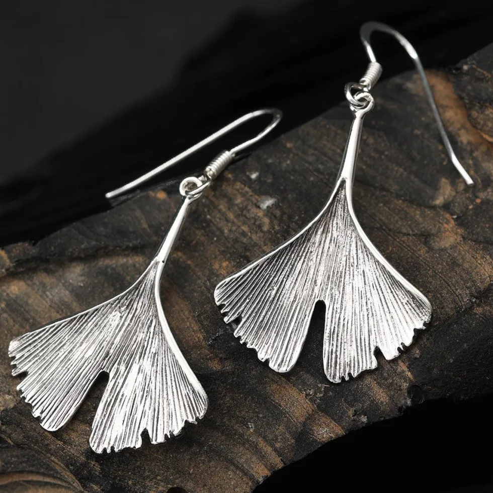 Ginkgo Blätter Ohrhänger Silberschmuck Ohrschmuck 925 Silber (Paar)