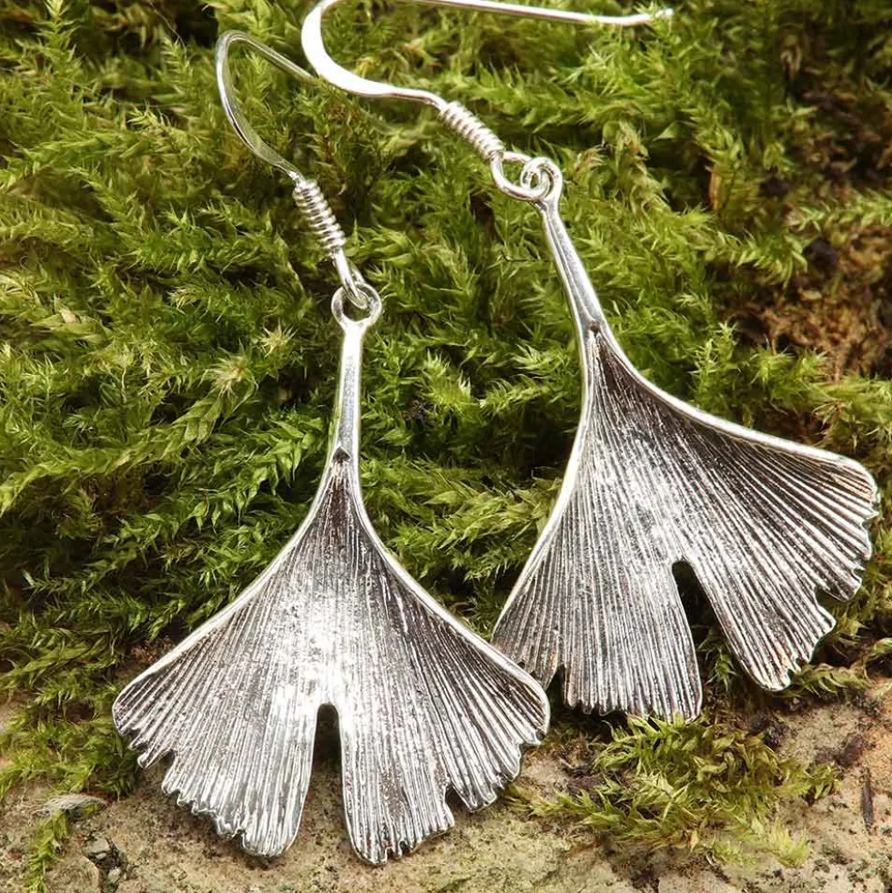 Ginkgo Blätter Ohrhänger Silberschmuck Ohrschmuck 925 Silber (Paar)