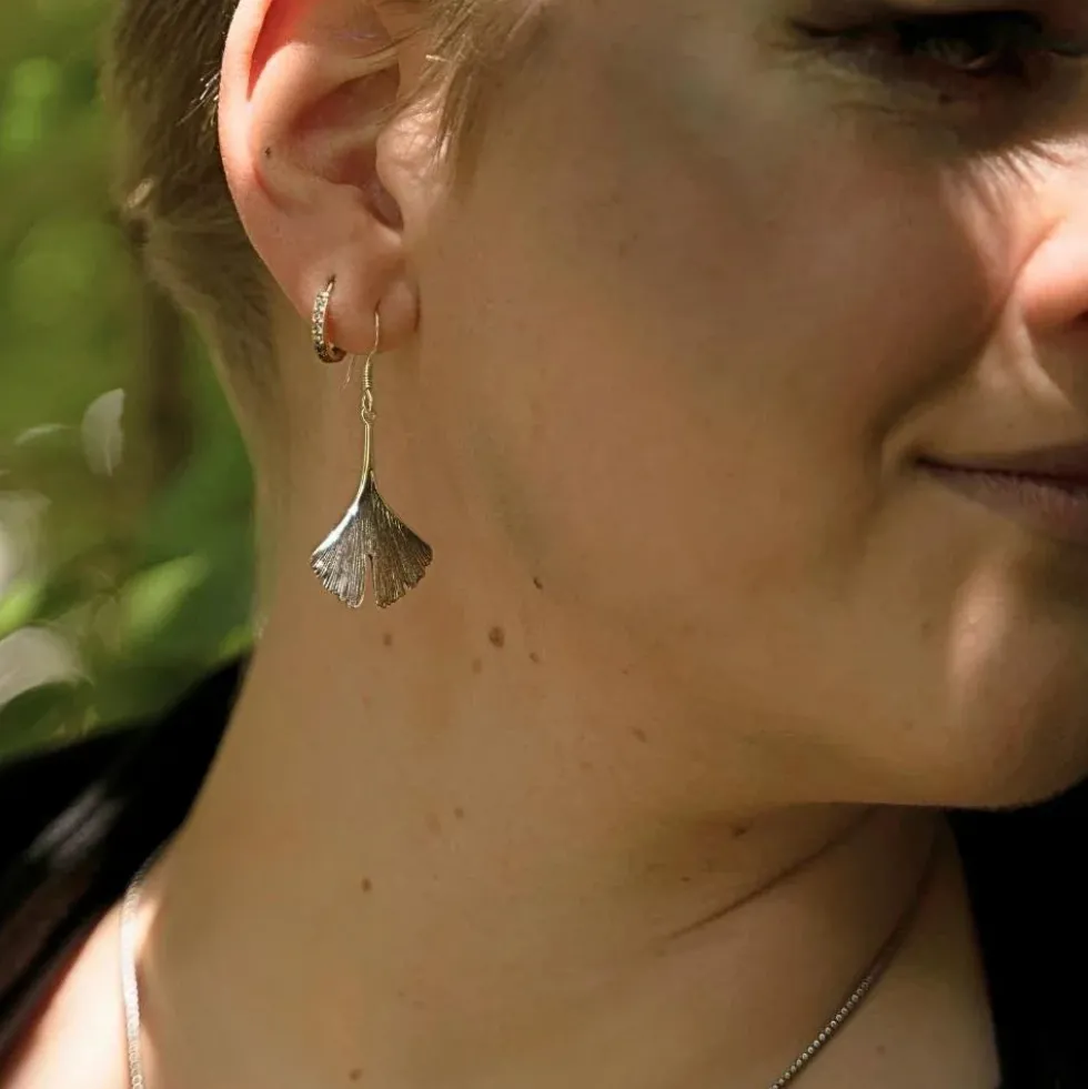 Ginkgo Blätter Ohrhänger Silberschmuck Ohrschmuck 925 Silber (Paar)