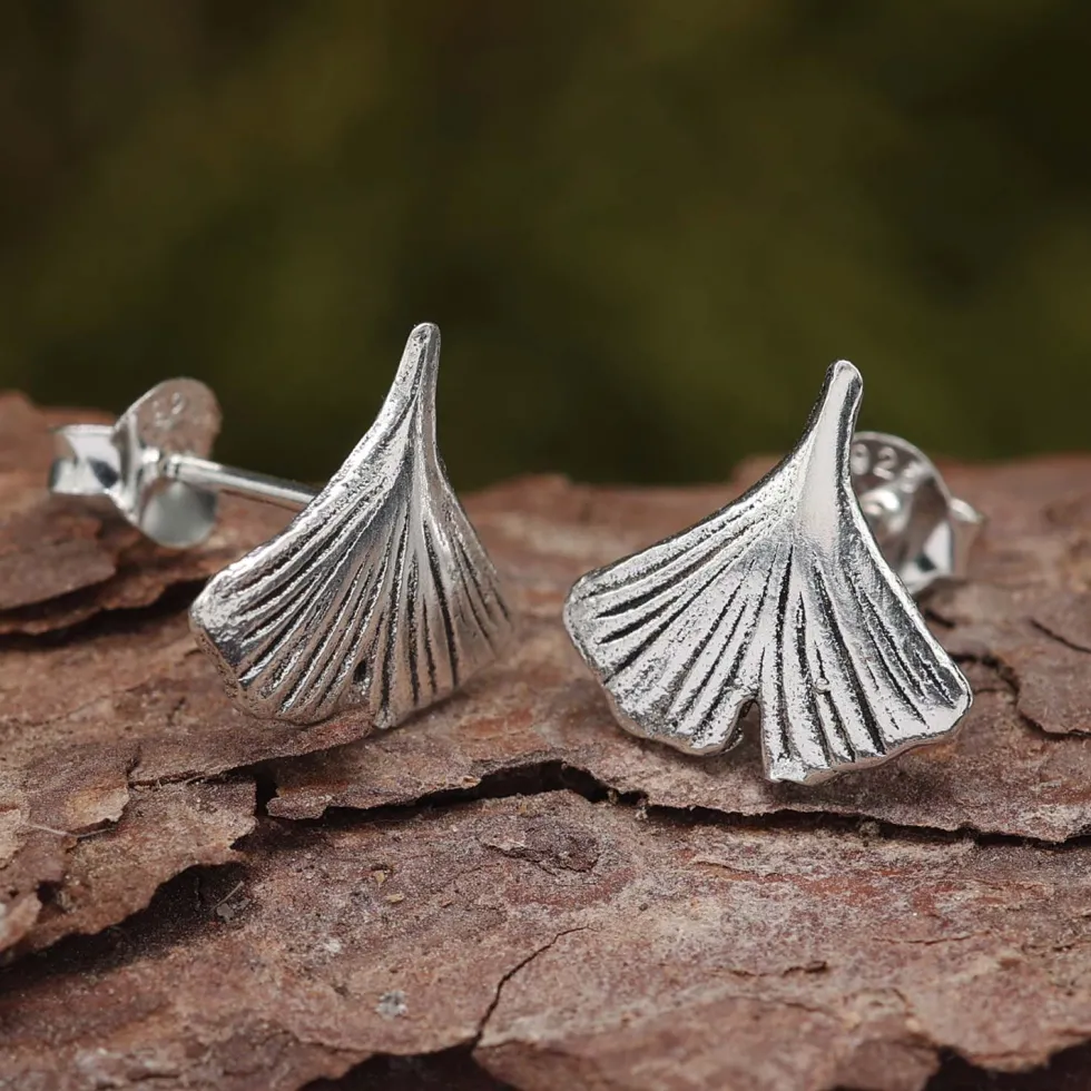 Ginkgo Ohrstecker Silber 925 Ohrschmuck Ohrringe