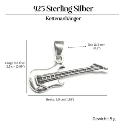 Gitarre Anhänger Musiker Schmuck Gitarrist 925 Silber