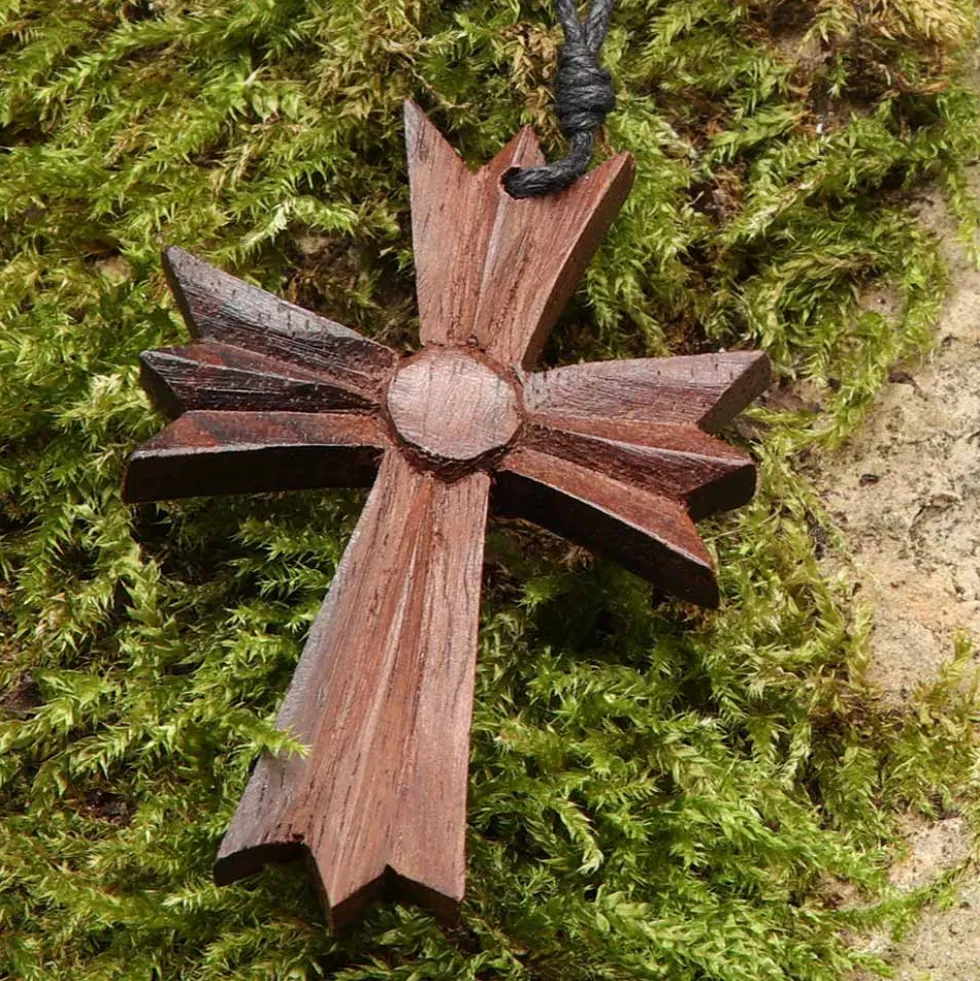 Gothik Kreuz Holz Schmuck Anhänger Kette