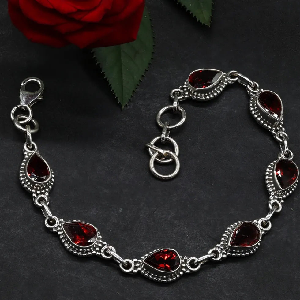 Granat Armband 925 Silber edler Armschmuck aus Sterlingsilber
