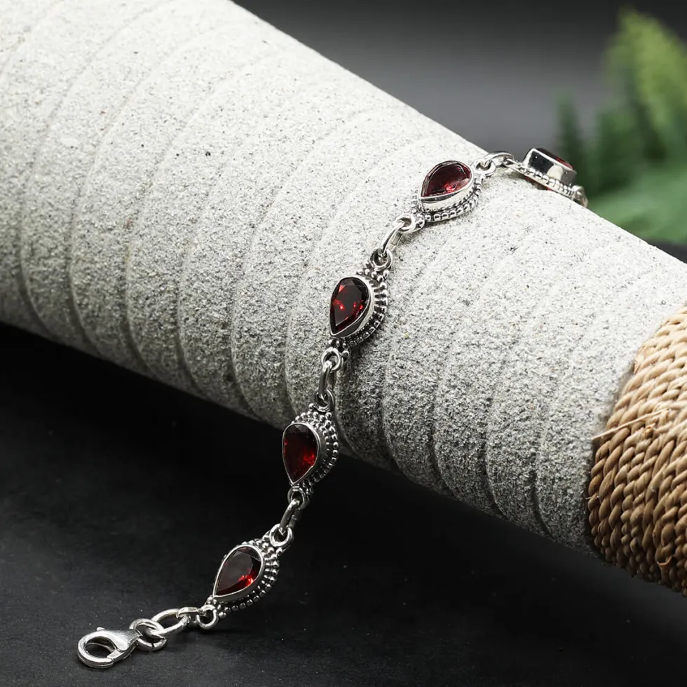 Granat Armband 925 Silber edler Armschmuck aus Sterlingsilber