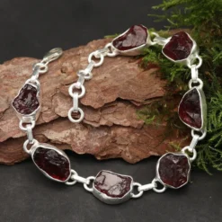 Granat Armband Silber einreihig Rohsteine edler Armschmuck aus Sterlingsilber