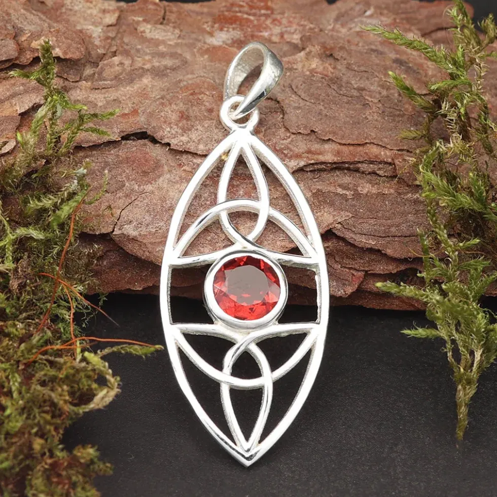 Granat Edelstein keltischer 925 Silberschmuck Anhänger