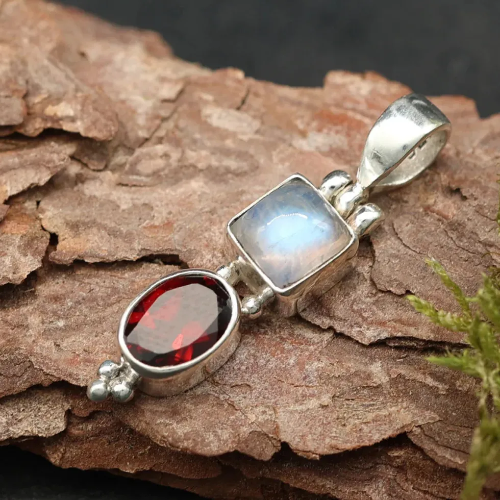 Granat mit Mondstein Steinschmuck 925 Silber