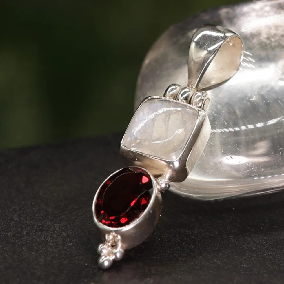 Granat mit Mondstein Steinschmuck 925 Silber