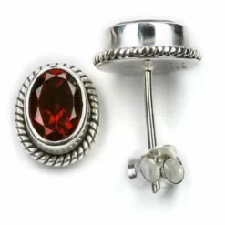 Granat Ohrstecker Steinschmuck 925 Silber Edelstein Ohrringe (Paar)