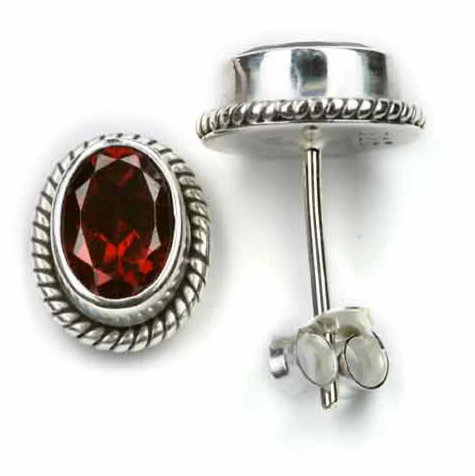 Granat Ohrstecker Steinschmuck 925 Silber Edelstein Ohrringe (Paar)