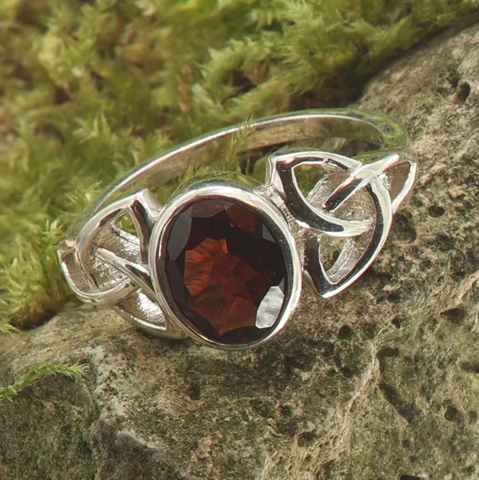 Granat Ring Edelstein Damenring keltisches Design 925 Silber