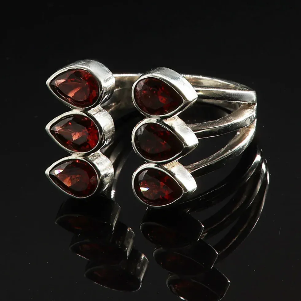 Granat Ring Silber größenverstellbar edles modernes Design