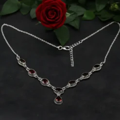 Granat Schmuck Collier 925 Silber rot Damen Collier Edelstein Halskette