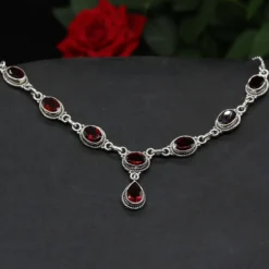Granat Schmuck Collier 925 Silber rot Damen Collier Edelstein Halskette