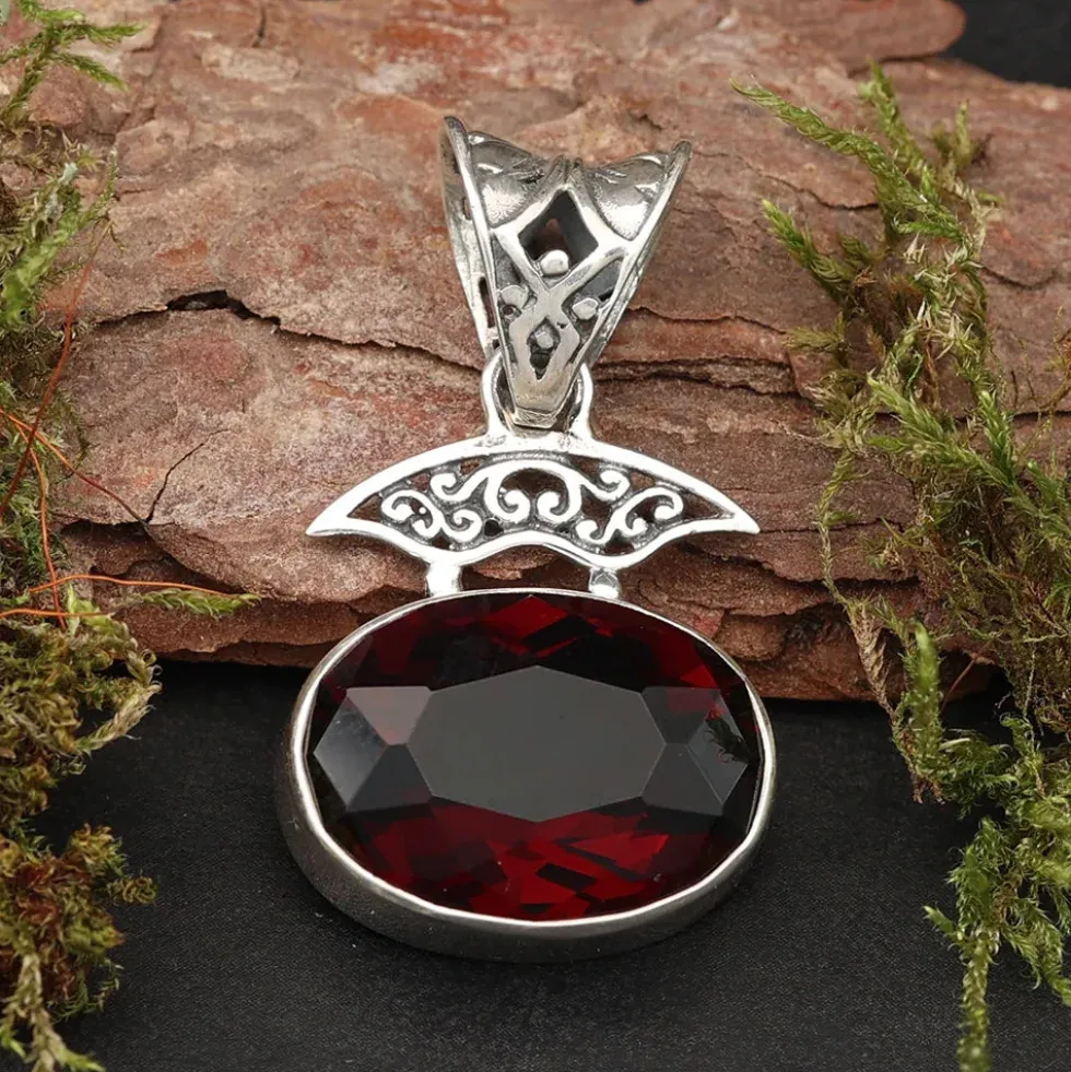 Granat Steinschmuck Anhänger 925 Silber