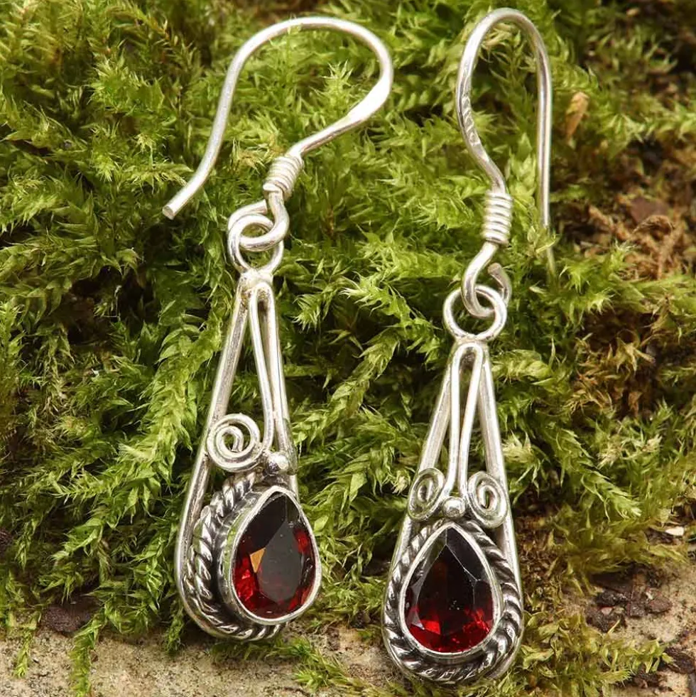 Granat Steinschmuck Ohrringe feine Einhänger edel 925 Silber