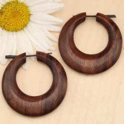 Große Holz Creole Ohrschmuck 5,5cm Holzohrring (Paar)