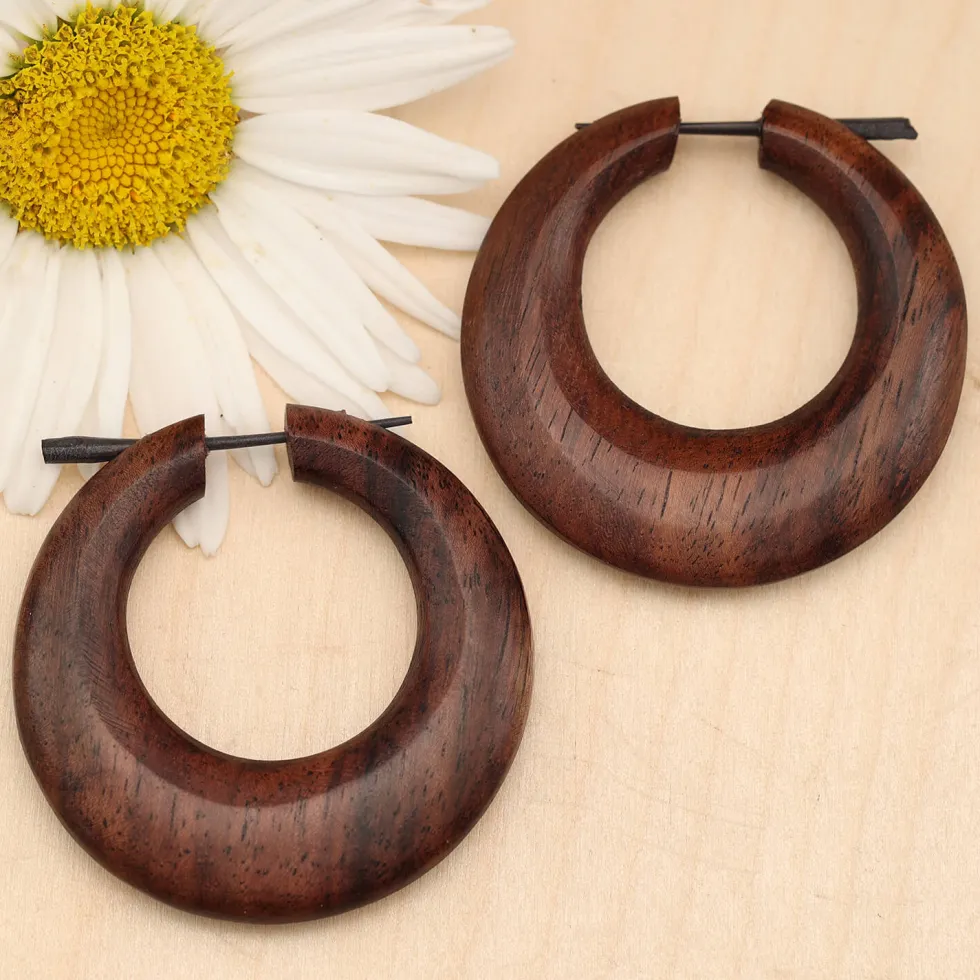 Große Holz Creole Ohrschmuck 5,5cm Holzohrring (Paar)