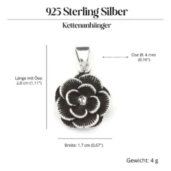 Große Rose Schmuck Kettenanhänger 925 Silber