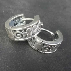 Große Scharnier Creole 17mm 925 Silber (1 Stück) edel Blumenmuster Ohrring