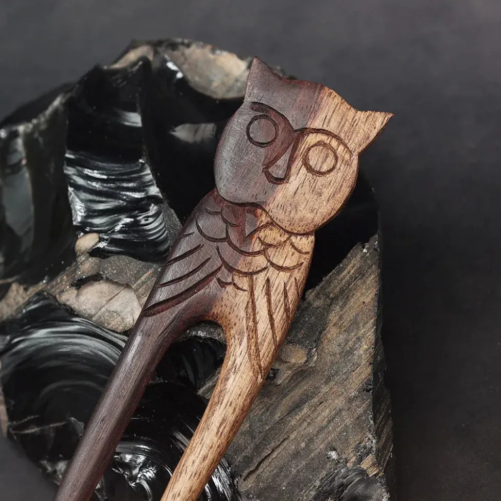 Haarnadel Eule Haarschmuck Holz 2-farbig