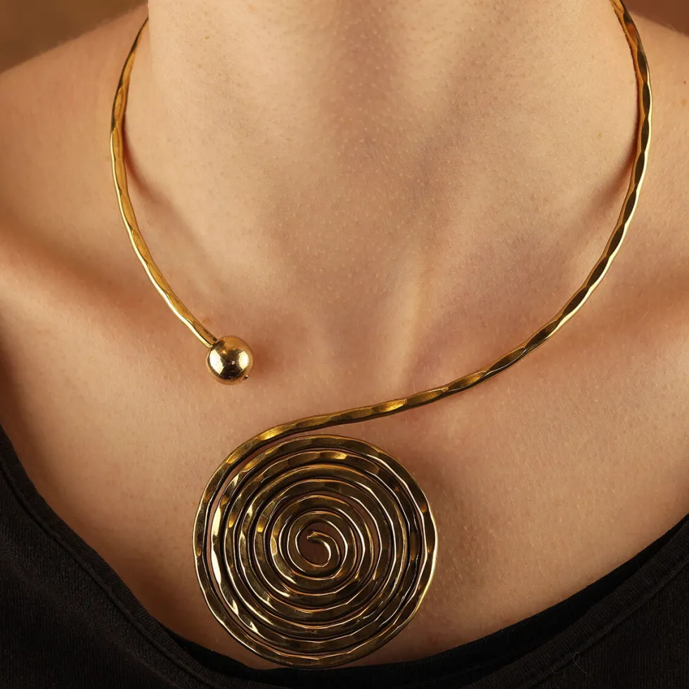 Halsreif Collier Design Spirale Messing Halskette