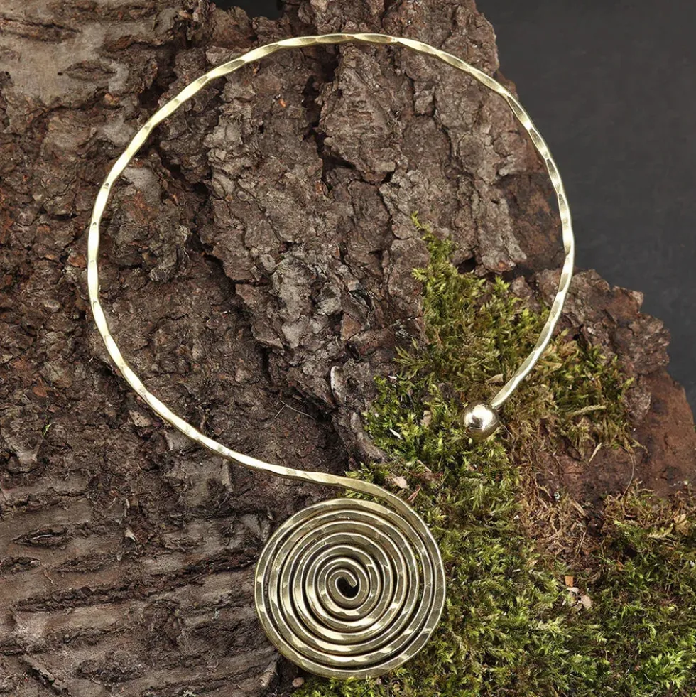 Halsreif Collier Design Spirale Messing Halskette