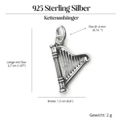 Harfe Schmuck Kettenanhänger 925 Silberschmuck