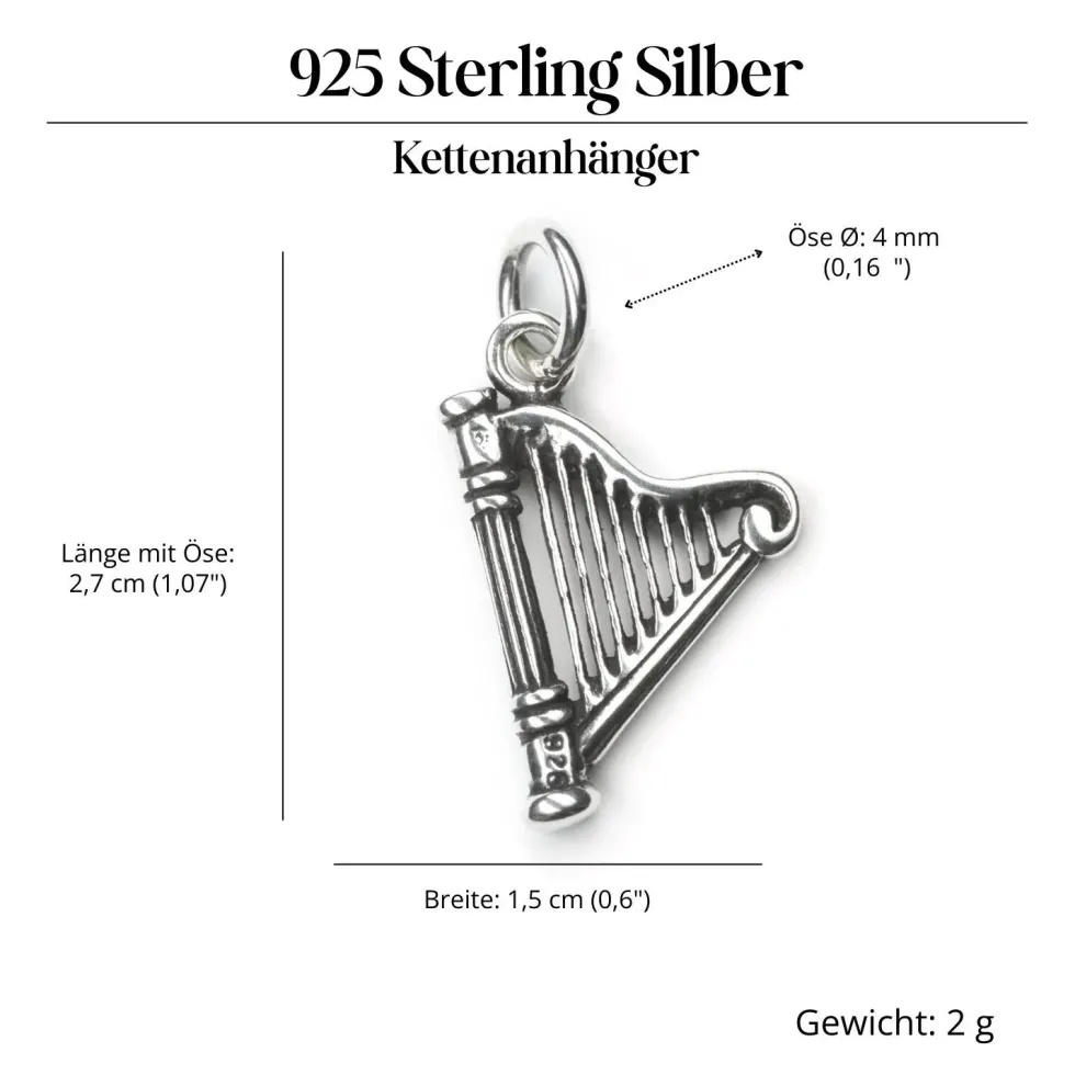 Harfe Schmuck Kettenanhänger 925 Silberschmuck